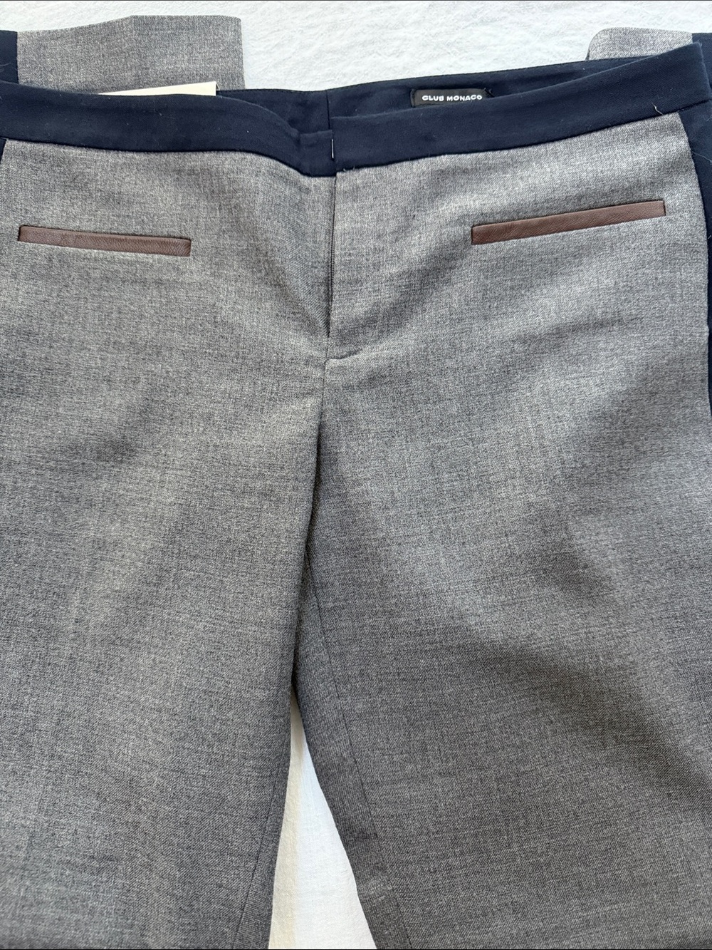 NWT Club Monaco Gray Straight-Leg Pants w/Navy Waistband and Brown Pocket Trim 4